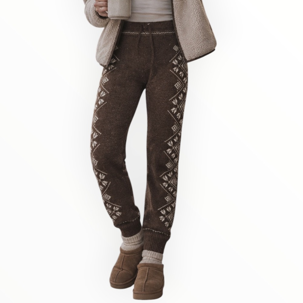 American Eagle Brown Fair Isle Knit Joggers Sweater Pants S